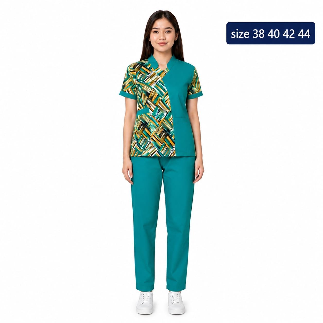 Khadama Uniform – Geometric Print (Teal)
