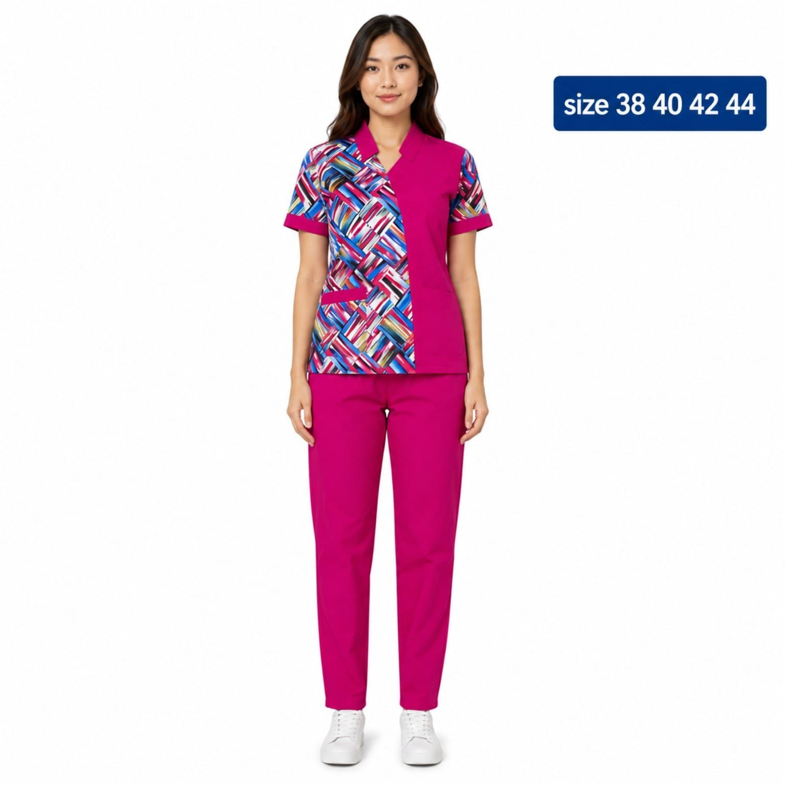 Khadama Uniform – Geometric Print (Magenta)
