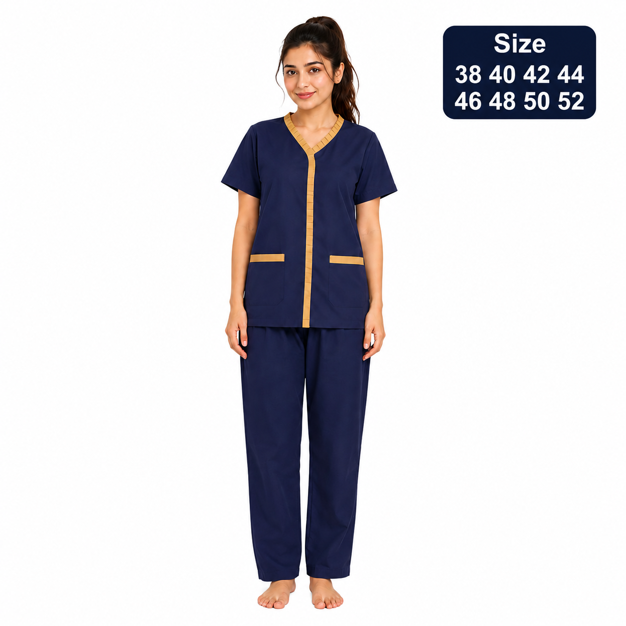 Khadama Uniform – Front Placket (Navy & Gold)