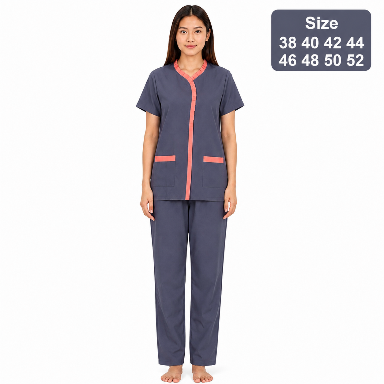 Khadama Uniform – Front Placket (Gray & Coral)