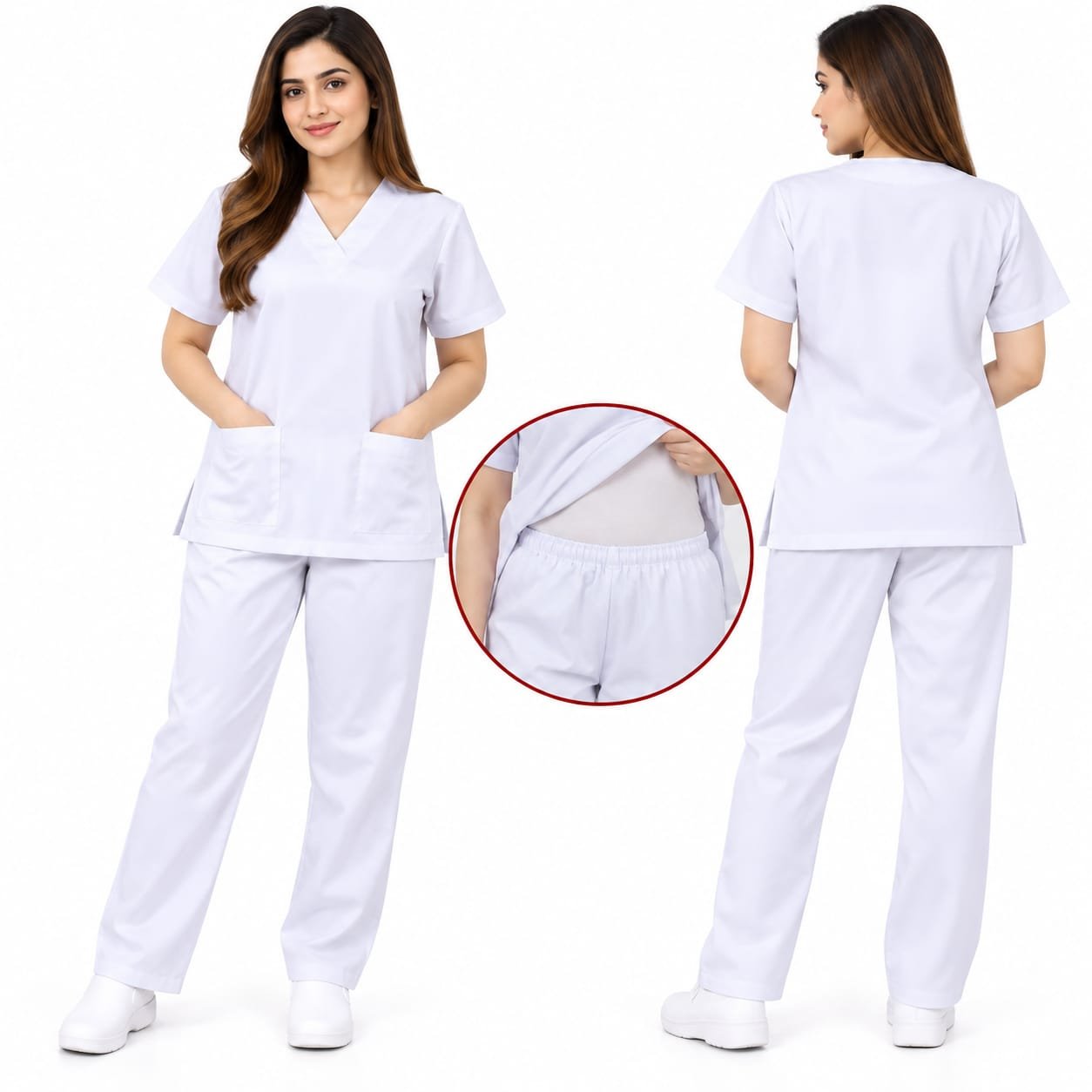 Khadama Uniform – Striped Trim (WHITE)