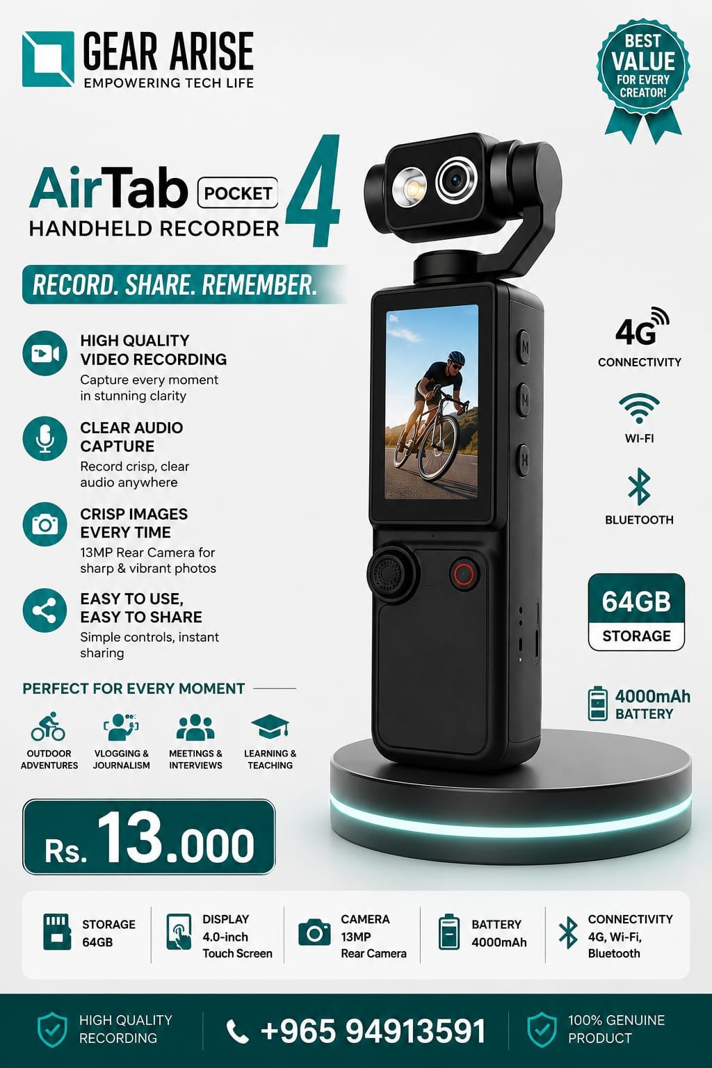 AirTab Pocket 4 Handheld Recorder 64GB